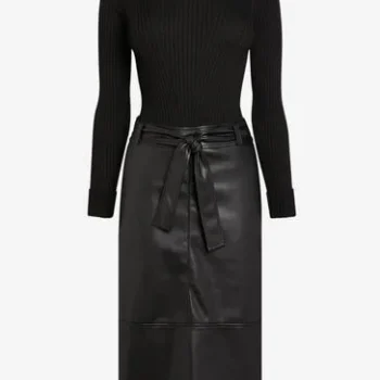 Black 2-In-1 High Neck Faux Leather PU Mix Jumper Dress