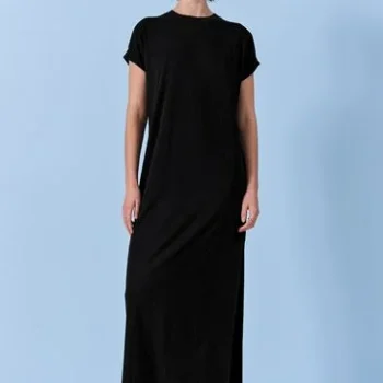 Black Cap Sleeve Crew Neck Maxi T-Shirt Dress