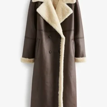 Chocolate Brown Longline Faux Shearling Coat