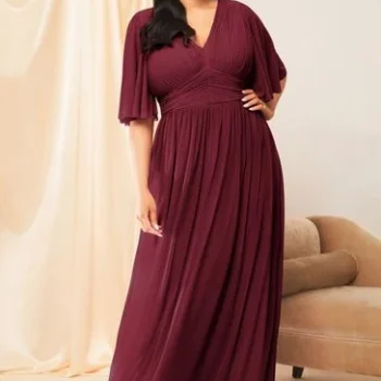 Lipsy Red Curve Empire Short Sleeve Bridesmaid Maxi Dress
